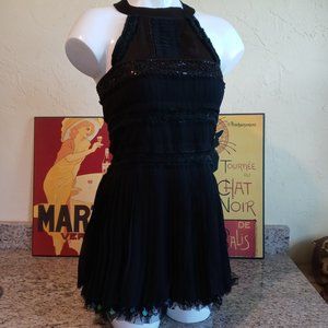 MM Couture by Miss Me Black Beaded Sequined Halter Top Cocktail Dress